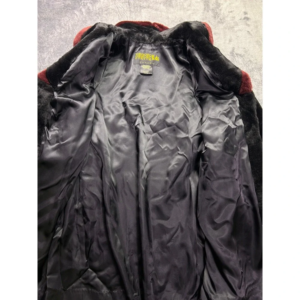 Fun Fur Kids‎ Canada Faux Fur Coat Black Burgundy Shawl Collar Size 10